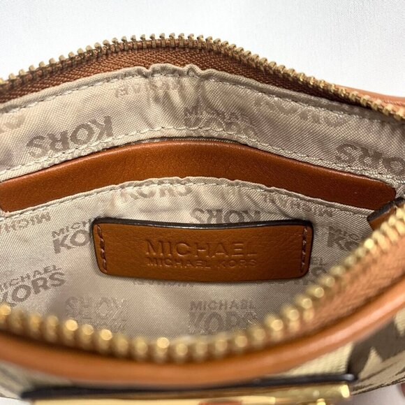 Michael Michael Kors Jet Set Wristlet Wallet Brown Canvas Leather Trim 6"x4" - Picture 12 of 15